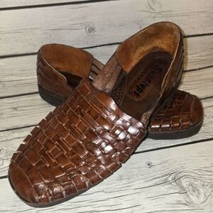 Sunsteps Shoes Mens 8 Barclay Woven Slip On Huarache Loafer Brown Leather